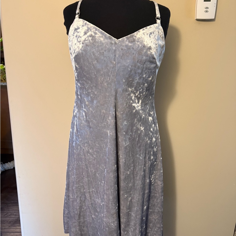 Calvin Klein Shimmering Silver Velvet Midi Dress